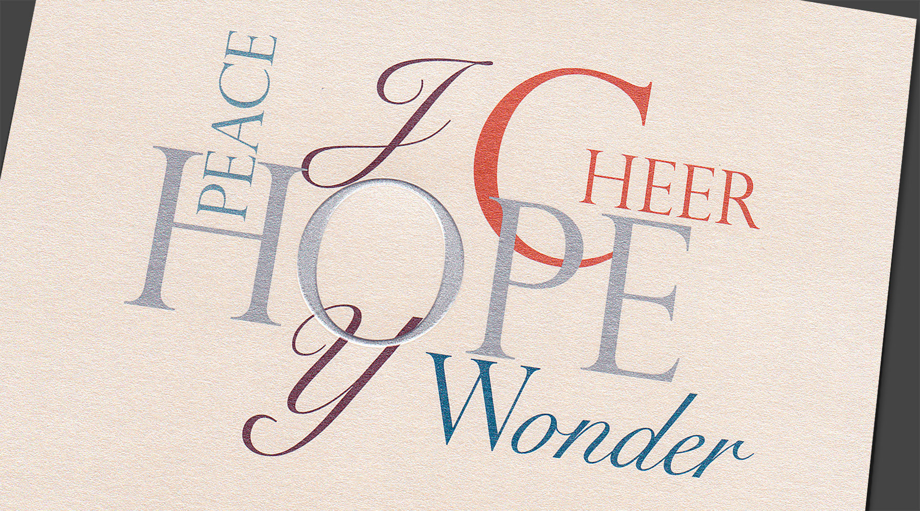 Typographic design: hope, joy, cheer, wonder, joy, peace