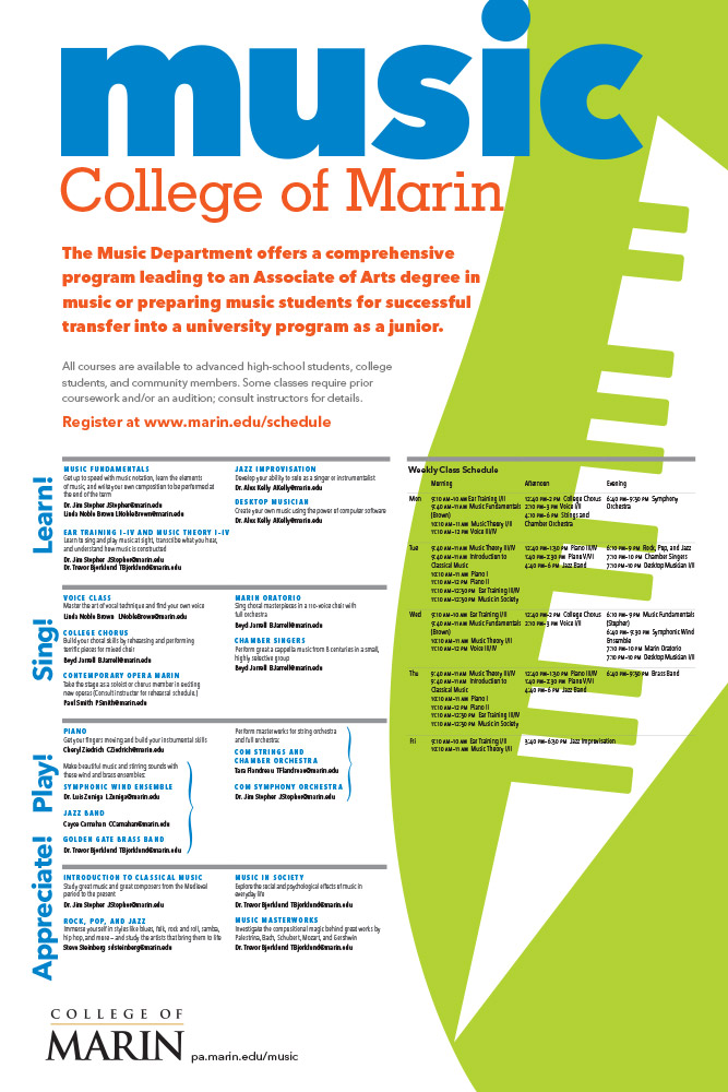 Poster for College of Marin Music Program