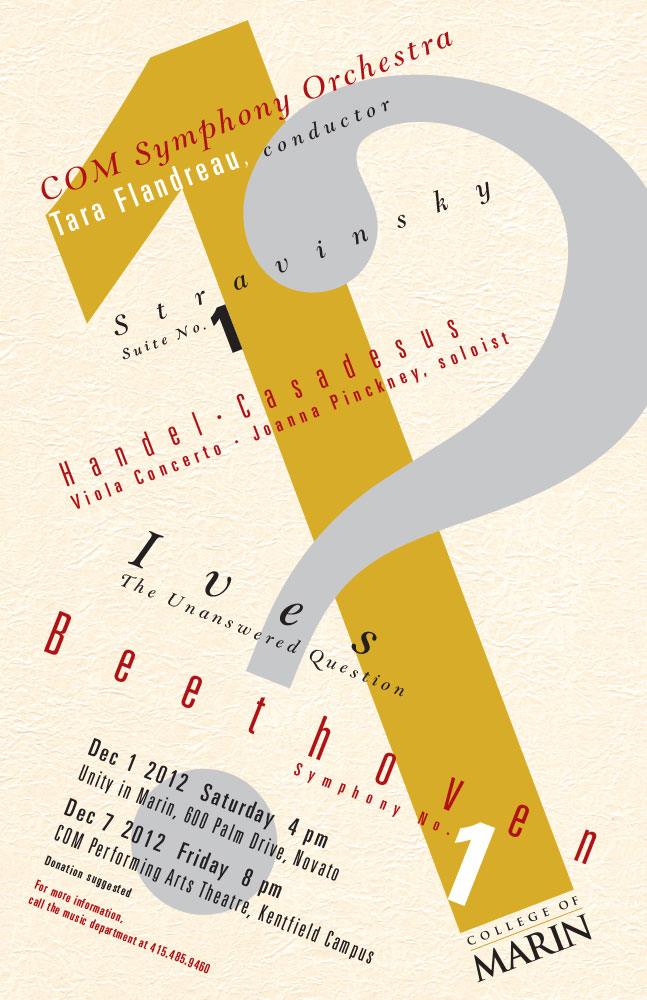 Typographic symphony poster, Stravinsky, Ives, Beethoven, Handel