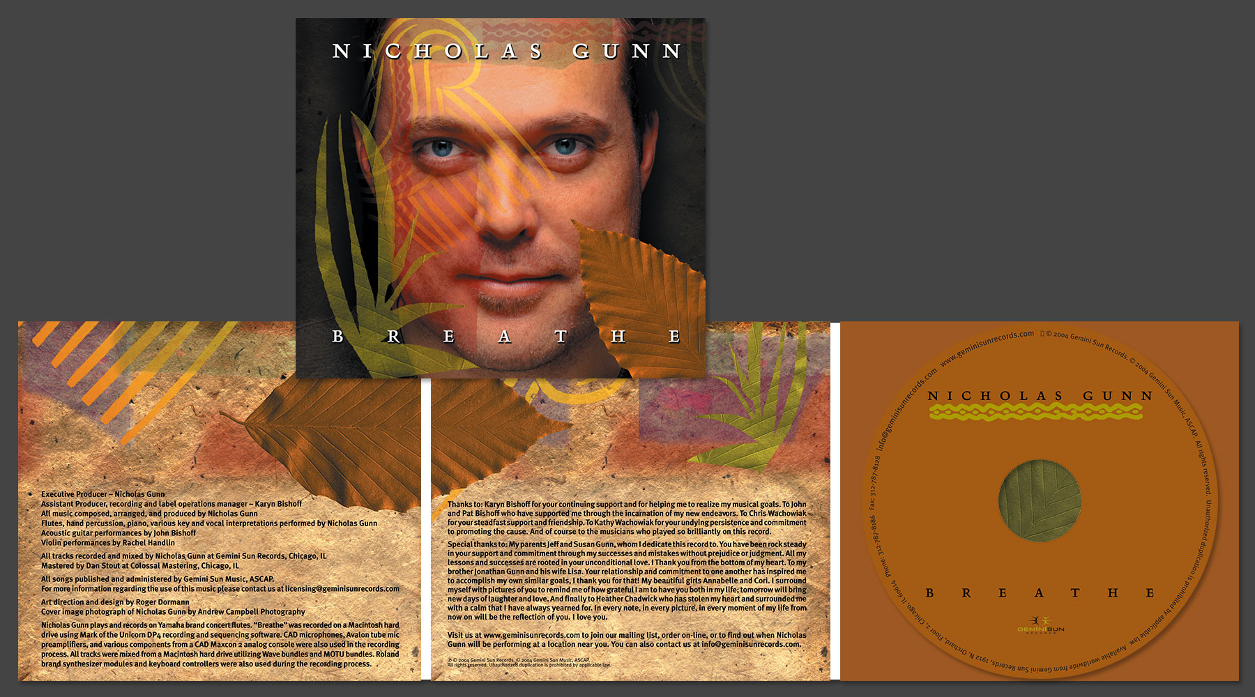 CD music graphics for Nicholas Gunn: Breathe