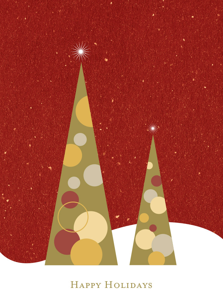 Minimalist illustration of Christmas trees in snow against textured background